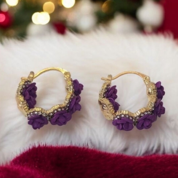 Jewelry - Purple Rose Hoop Earrings